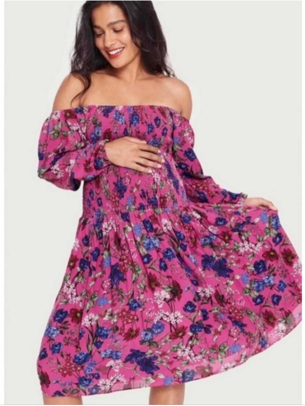 Hatch Freya Floral Smocked Long-Sleeve Maternity Dress